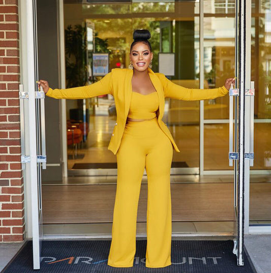 Wide Leg Pants Three Piece Set