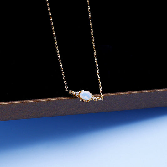 Sterling Silver Gold-plated Openwork Pattern Opal Necklace Women Classic Style Light Luxury Jewelry