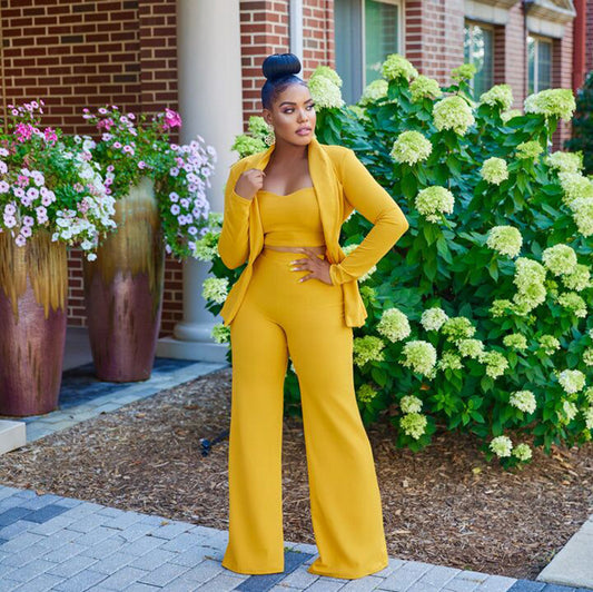 Wide Leg Pants Three Piece Set
