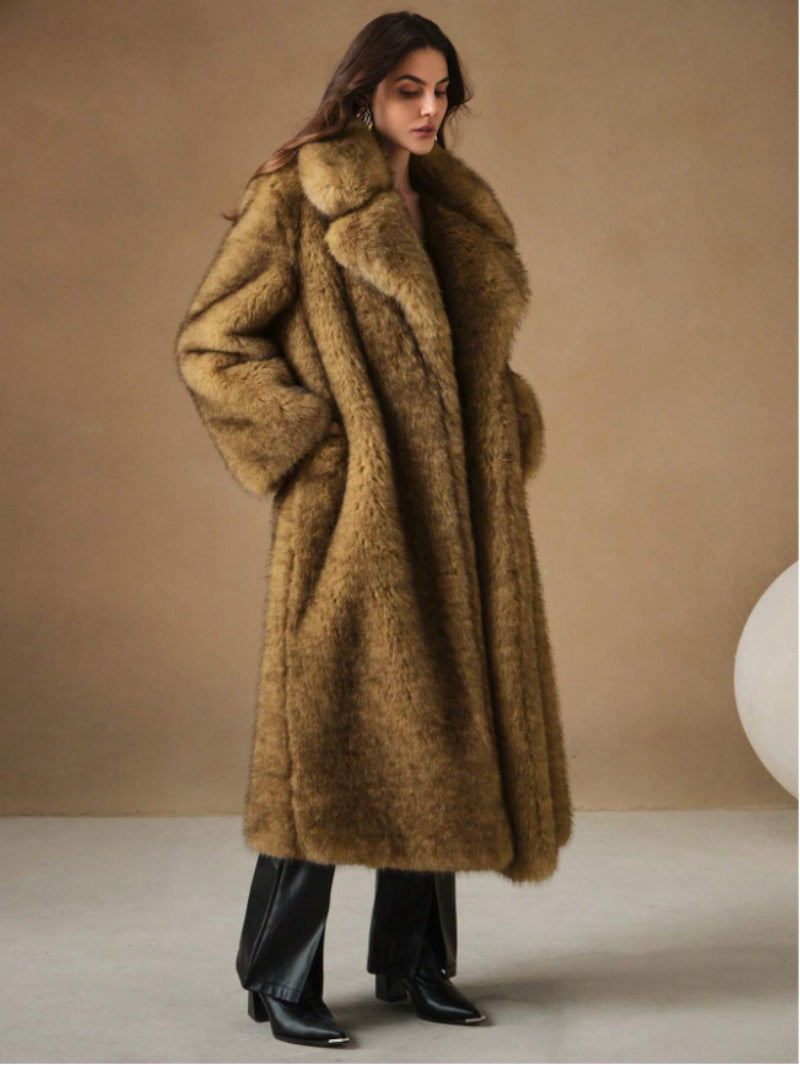 Women's Fall Winter Fashion Fluffy Long Imitation Fox Fur Jacket