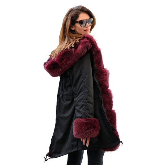 Slim-fit Warm Fur Collar Hooded Coat