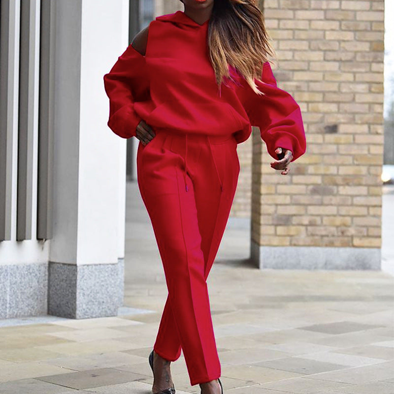 Hooded Sweater Casual Pants Suit