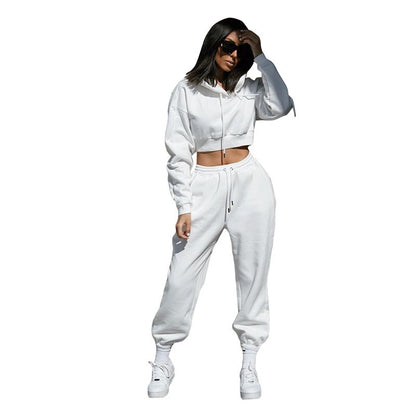 Hooded sweater high waist casual suit