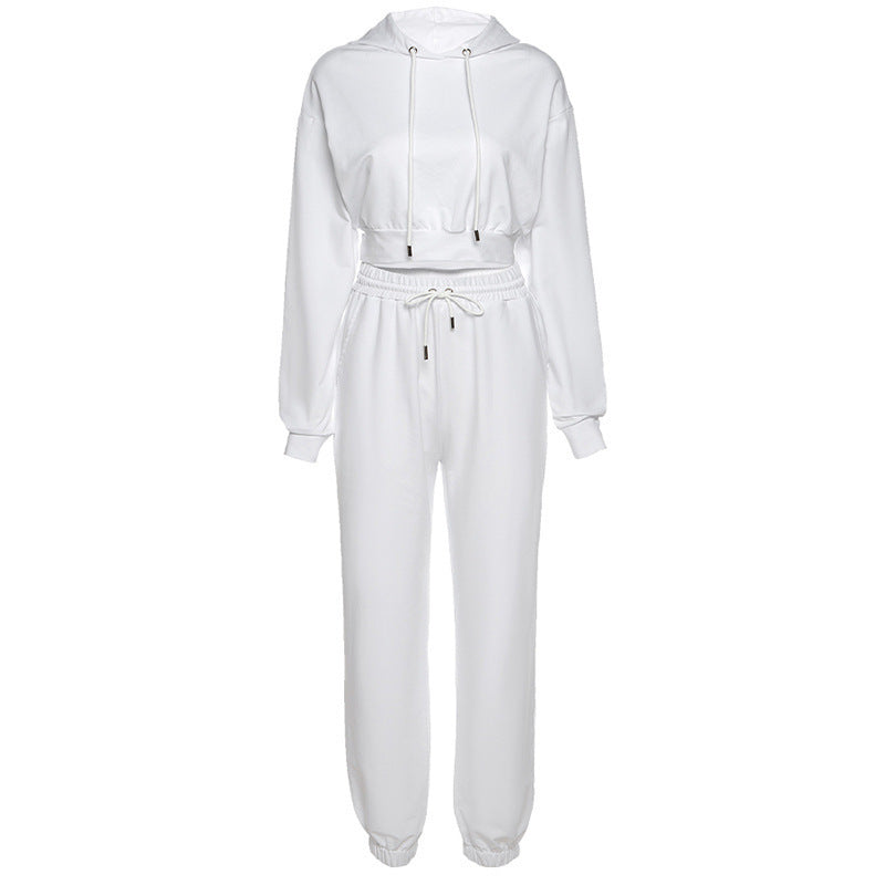 Hooded sweater high waist casual suit