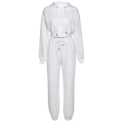 Hooded sweater high waist casual suit