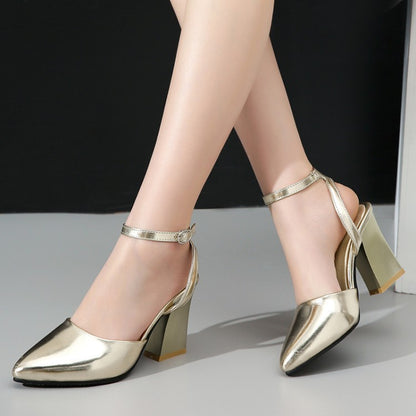 Women's Thick High Heel Pump Pointed Sandals