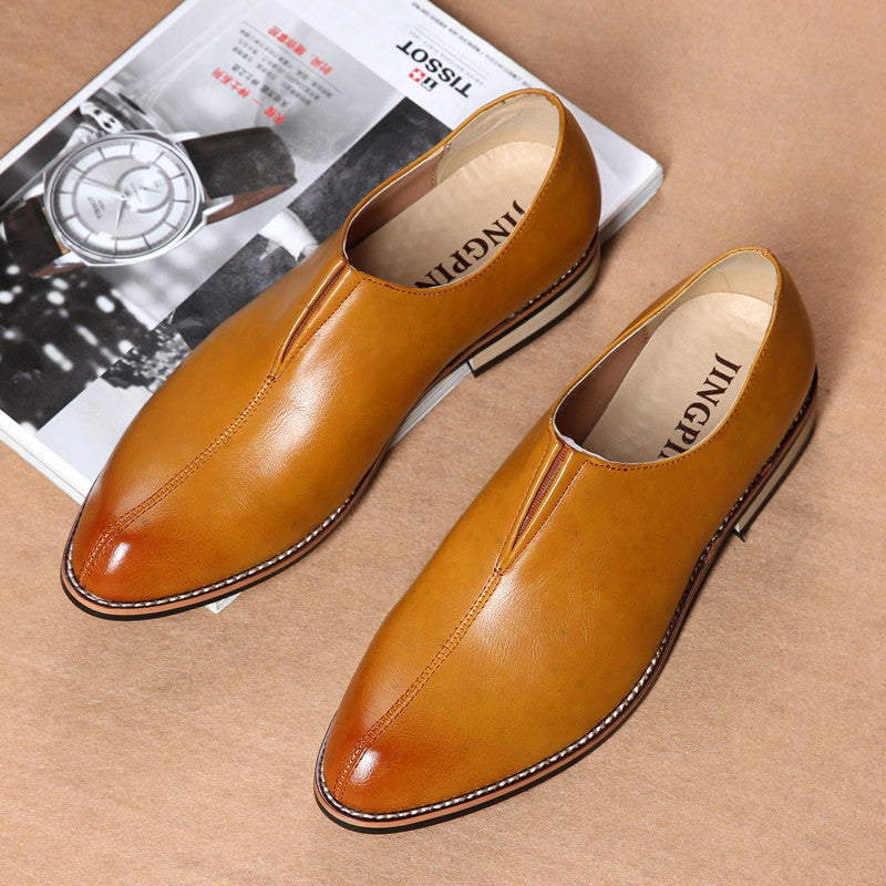 Retro pointed toe slip on casual leather shoes
