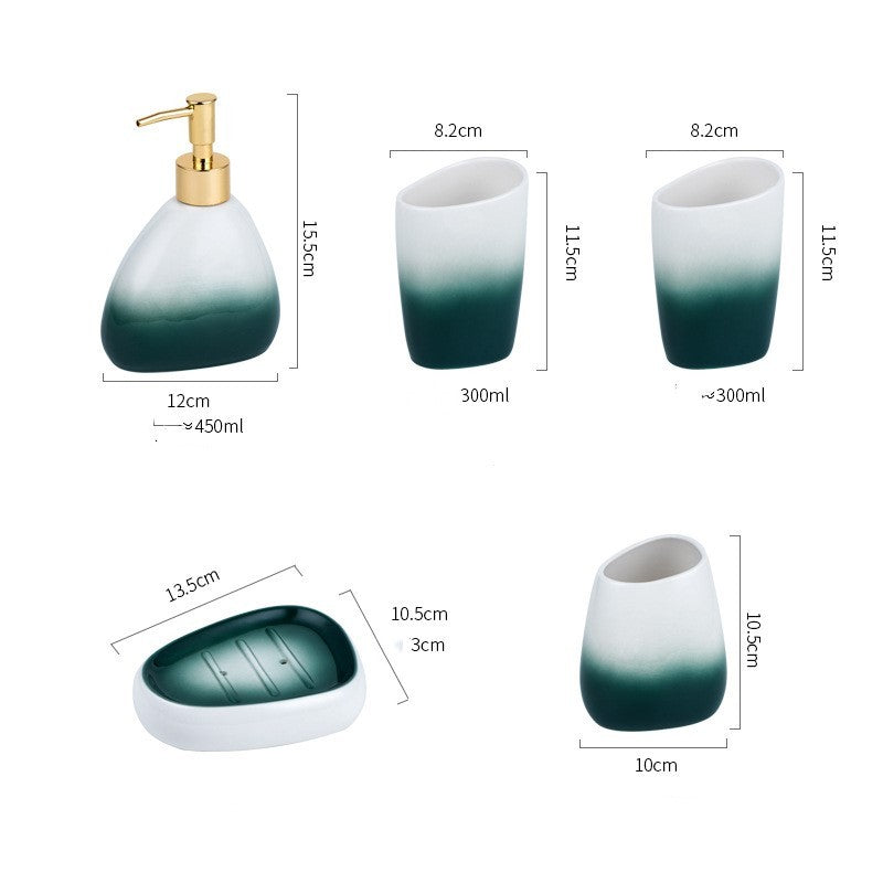 Washing suit couple brushing teeth and mouthwash cup