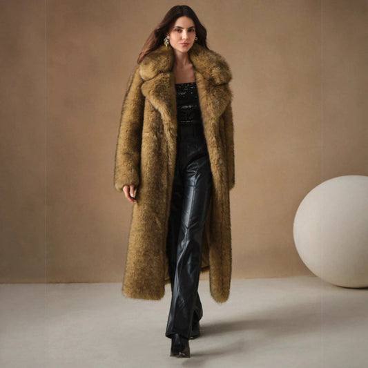 Women's Fall Winter Fashion Fluffy Long Imitation Fox Fur Jacket