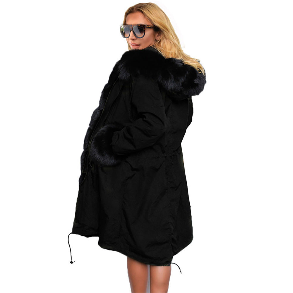 Slim-fit Warm Fur Collar Hooded Coat