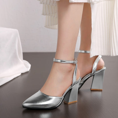 Women's Thick High Heel Pump Pointed Sandals