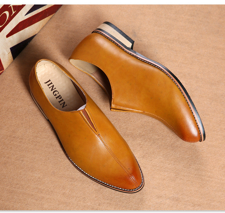 Retro pointed toe slip on casual leather shoes
