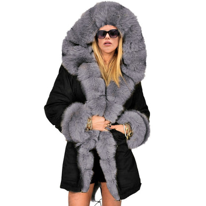 Slim-fit Warm Fur Collar Hooded Coat