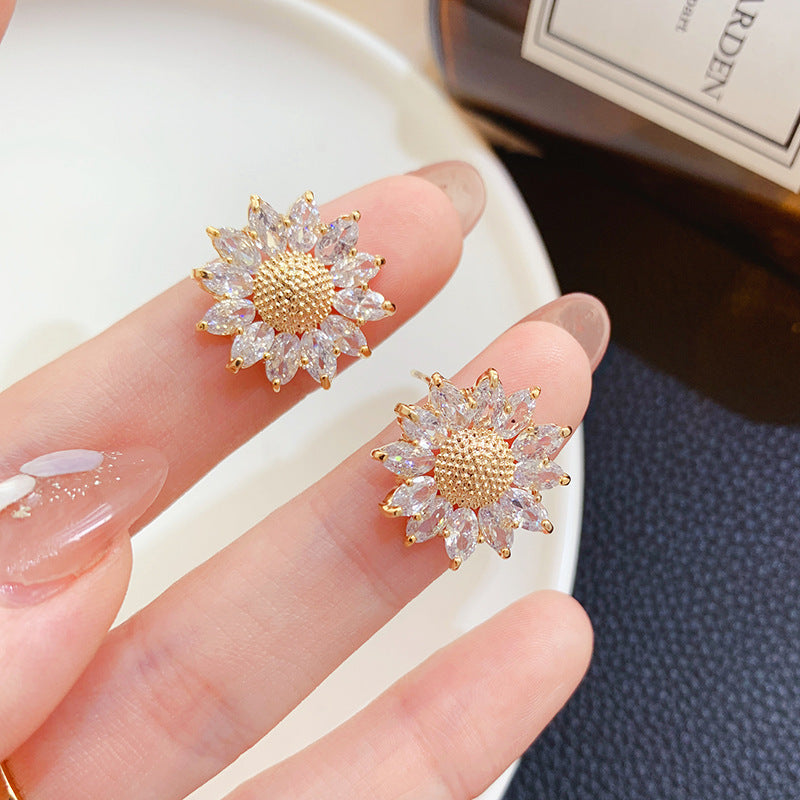 Sun Flower Korean Temperament Light Luxury Net Red Earrings Women