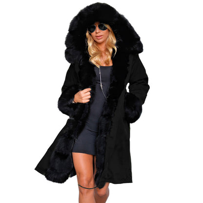 Slim-fit Warm Fur Collar Hooded Coat