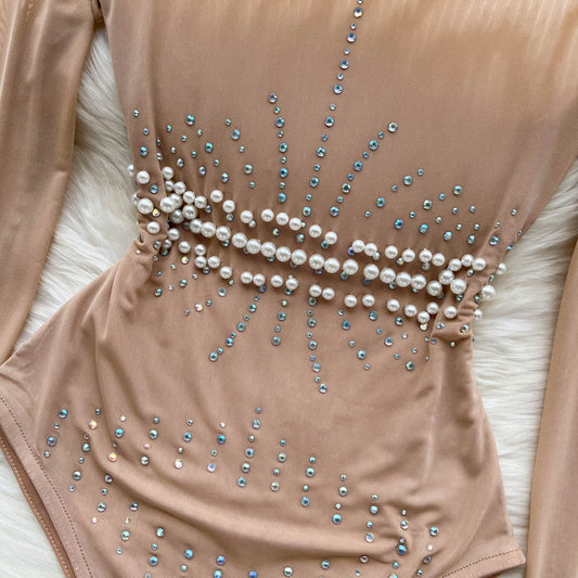 Beaded Glitter Light Luxury High-end Jumpsuit Women Thin Temperament Look Thin Inside The Top