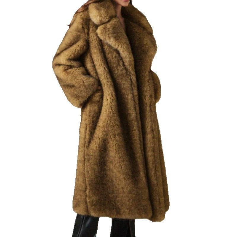 Women's Fall Winter Fashion Fluffy Long Imitation Fox Fur Jacket