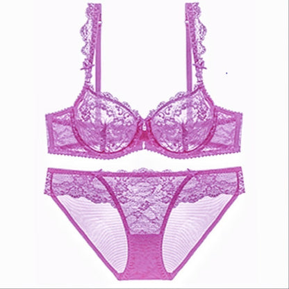 Sheer Lace Bra Spongeless Set