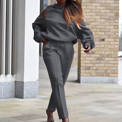 Hooded Sweater Casual Pants Suit
